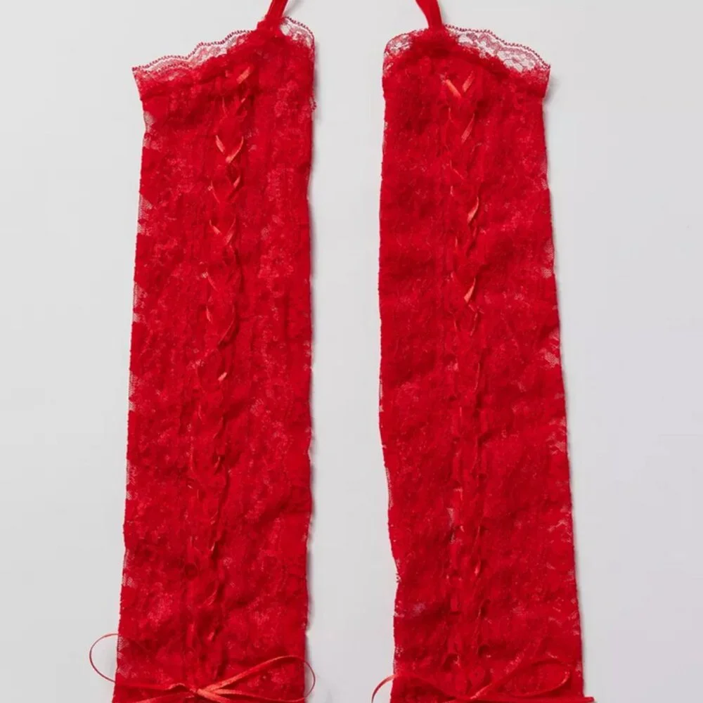 NWOT UO Urban Outfitters Lace-Up Opera Red Gloves